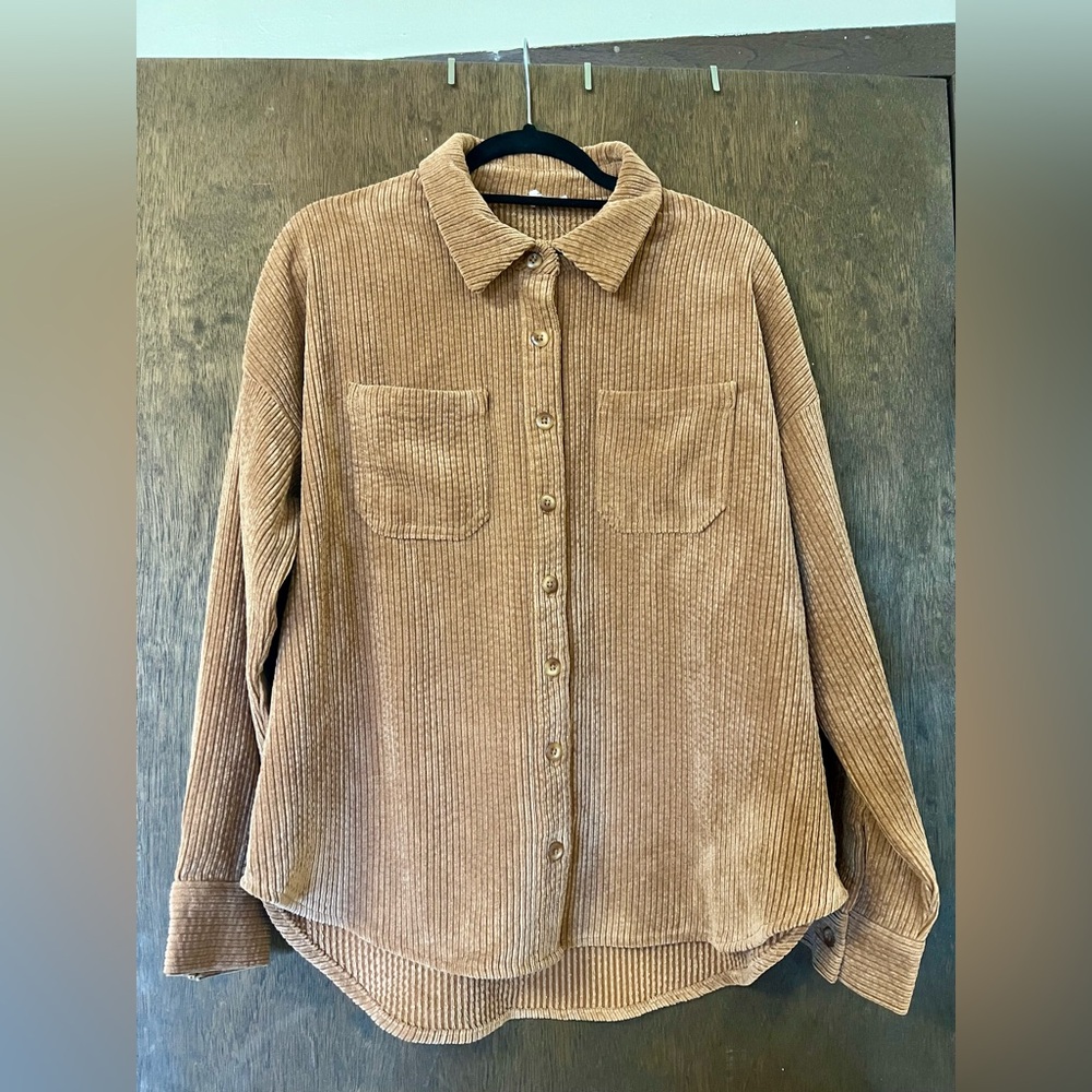 Tan Faux Corduroy Button-Up Shirt